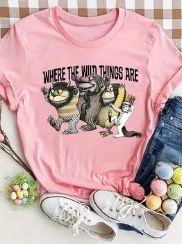 Damen-T-Shirt in leuchtendem Pink mit dem Aufdruck „Wo die wilden Kerle wohnen“, lässiges Kurzarm-Shirt mit klassischem Buchmotiv 10 best sales Wo die wilden Kerle sind - №3