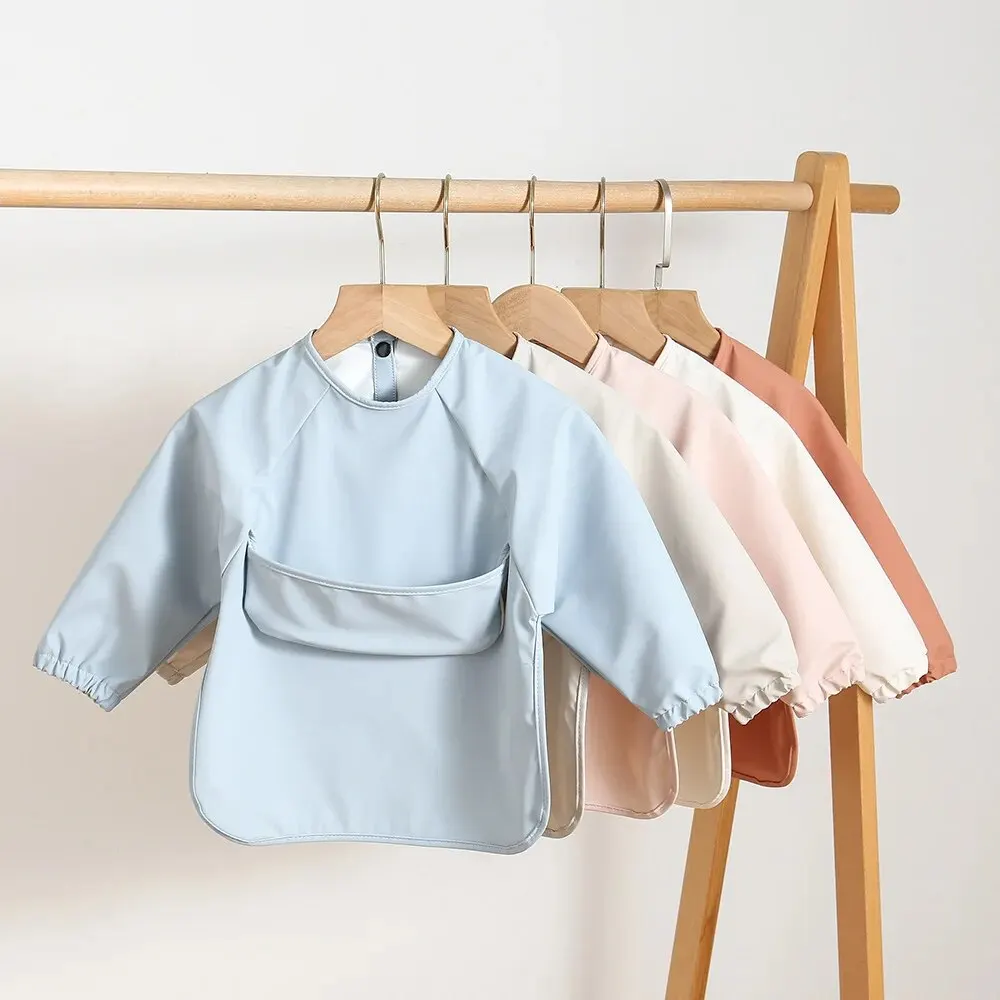 1pcs Solid Color Painting Smock Baby\'s Soft Waterproof Long Sleeve Art Smock Feeding Bib Apron for Kids Accessories