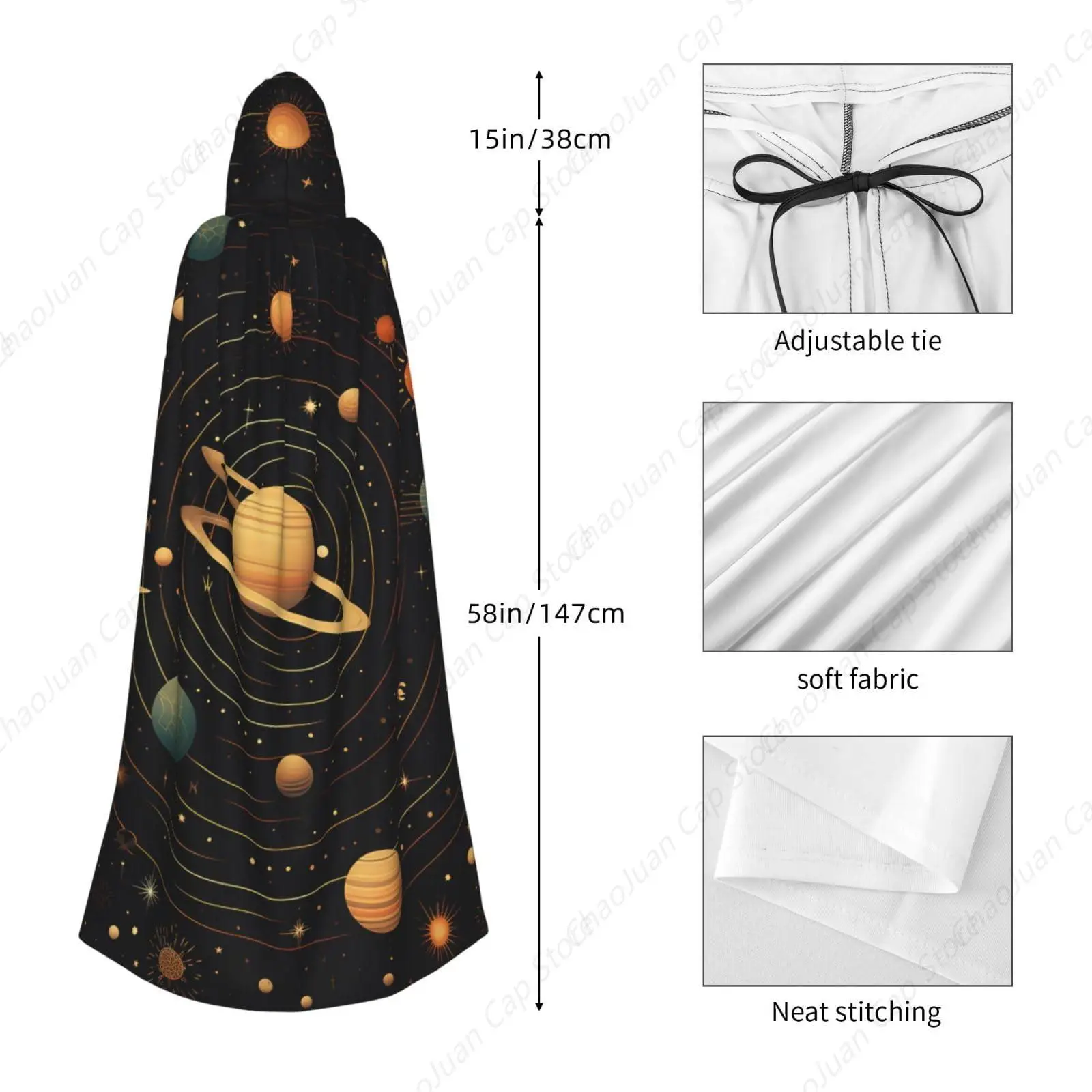 Retro astronomical pattern Hooded Cloak Halloween Costumes Wizard Cloak Medieval Renaissance Cosplay Cape Robe with Hood