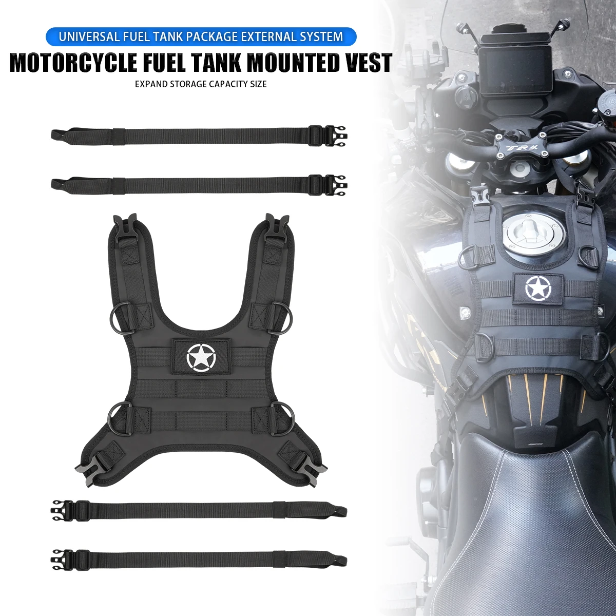 Motorcycle Tank Side Bag Mounting System Motorbike Fuel Tank Side Bag Mount Base Vest With MOLLE System Front Bag Carrier System