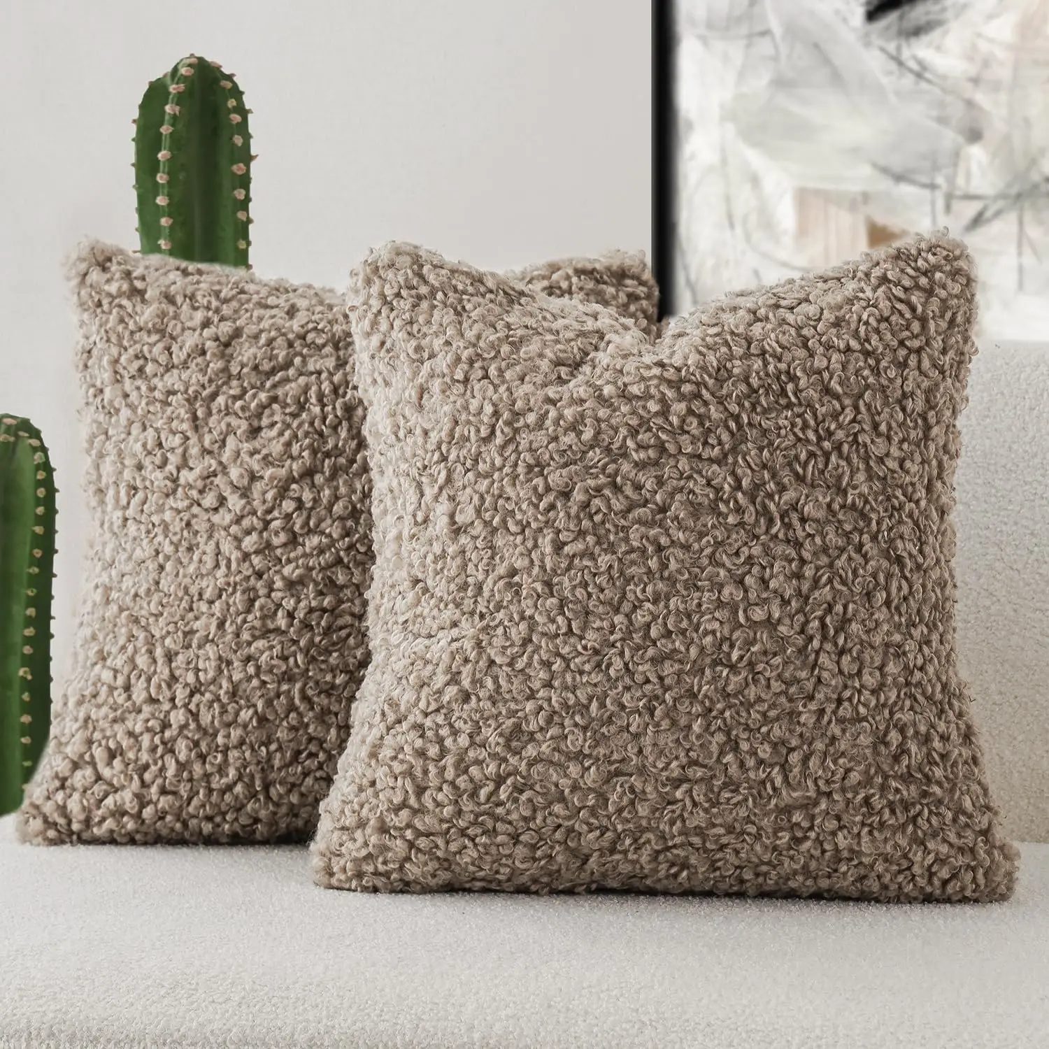 2 Pieces Teddy Faux Fur Throw Pillow Cover Decorative Sherpa Pillow Fuzzy Sheepskin Accent Cushion Case Soft Fleece Pillowcases
