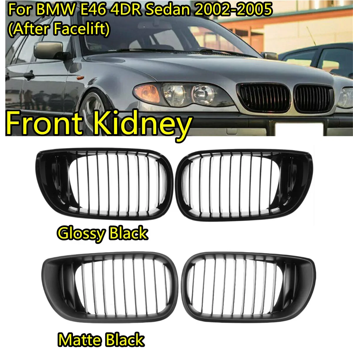 Front Grille For BMW 3 Series 4 Door E46 Touring Saloon 320i 325Xi 330Xi 2002 - 2005 Car Front Bumper Kidney Racing Grille Grill