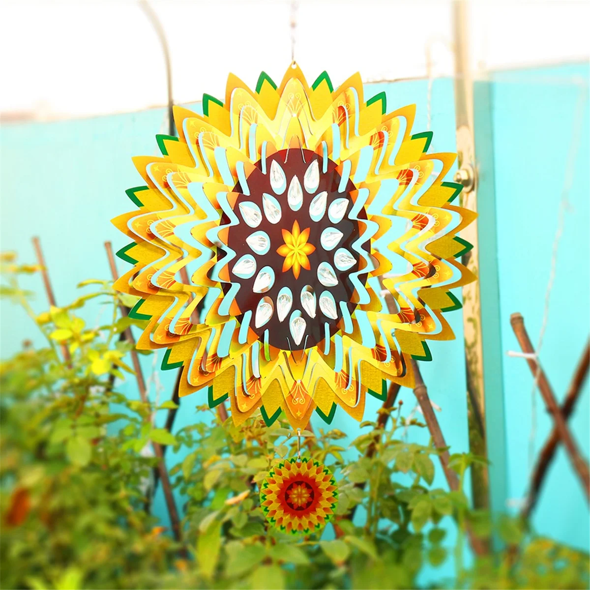 12Inch Sunflower Wind Spinners Outdoor 3D Sunflower Wind Spinner Garden Decor, for Hanging Patio Yard