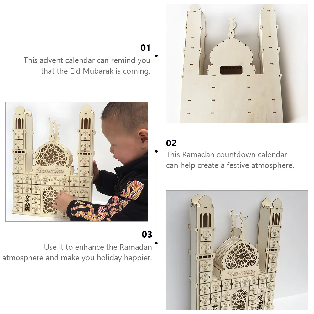 

Wooden Calendar nament Desktop Decoration Festive Ramadan Advent Calendar Novel Exquisite For Eid Party Home