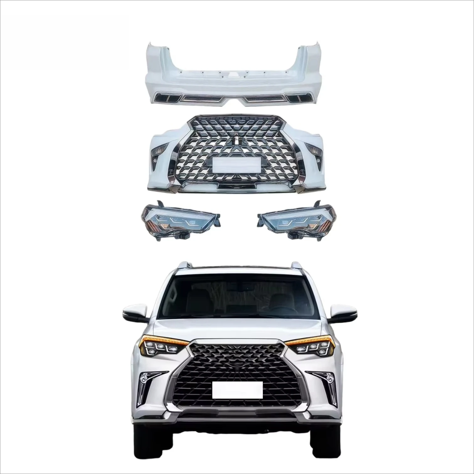 

4 Runner 2010-2021 Bodykit Upgrade for Style Front Bumper Grille Rear Bumper LED Headlights Modification Car