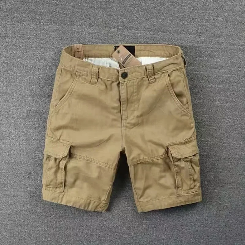 Mens Cargo Shorts Solid with Pockets Khaki Short Pants for Men Clothing Y2k 2024 Fashion Streetwear Cotton Clothes New in Wide