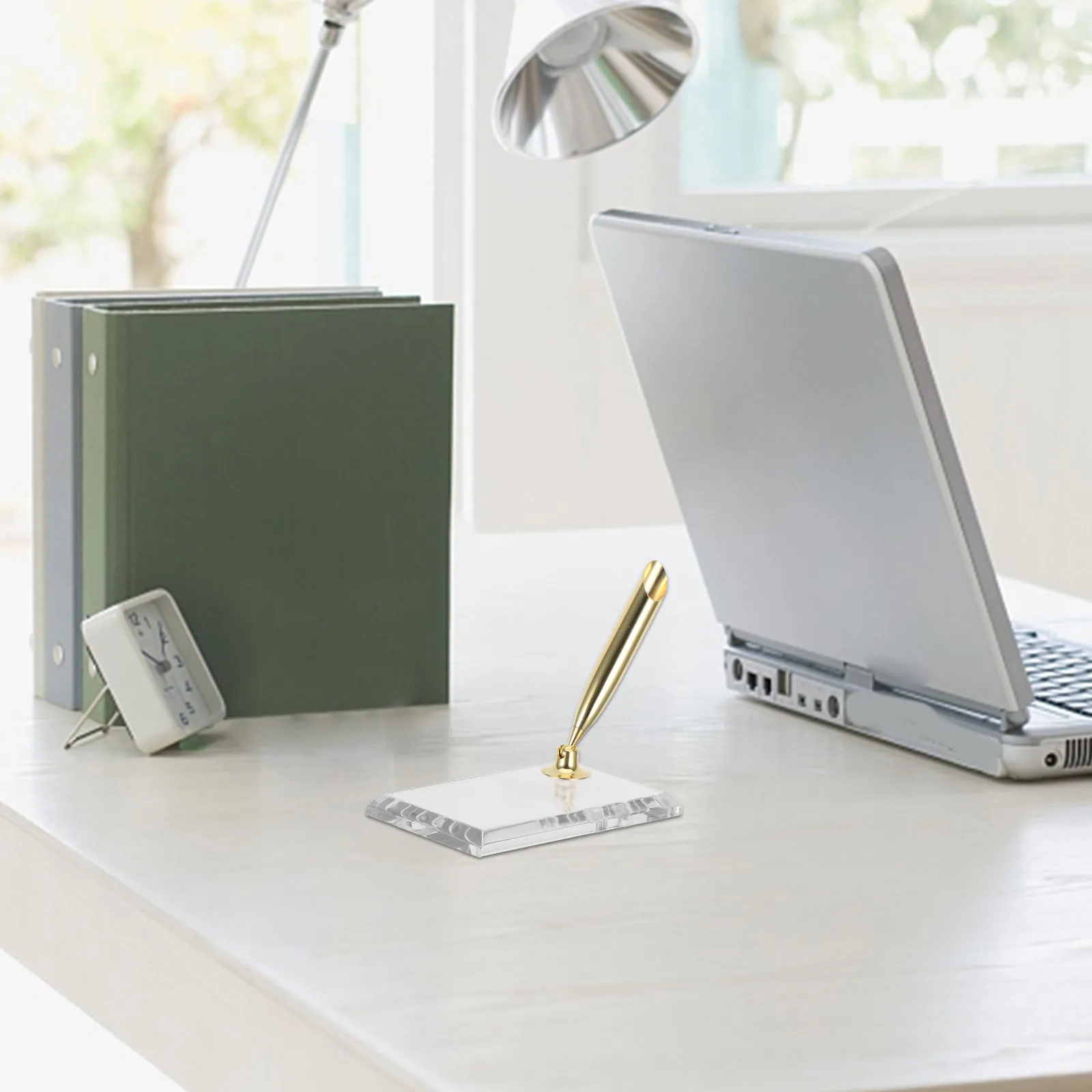 

Modern Desk Pen Holder Solid Acrylic Square Base Single Pen Stand for Home Office Use Easy Clean Stylish Writing Tool Organizer