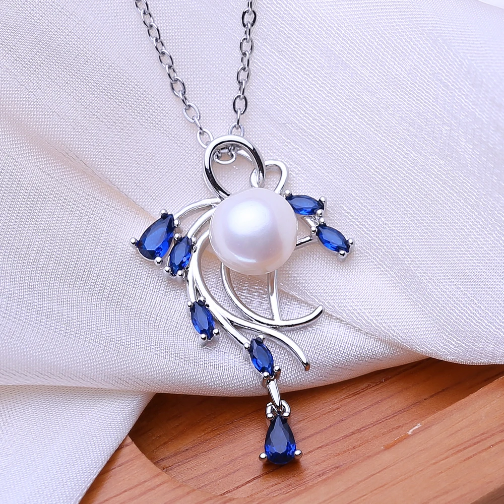 FENASY 925 Sterling Silver Necklace Natural Pearl Jewelry Sets For Women Bohemian Stud Earrings Sapphire Pendant Party Rings