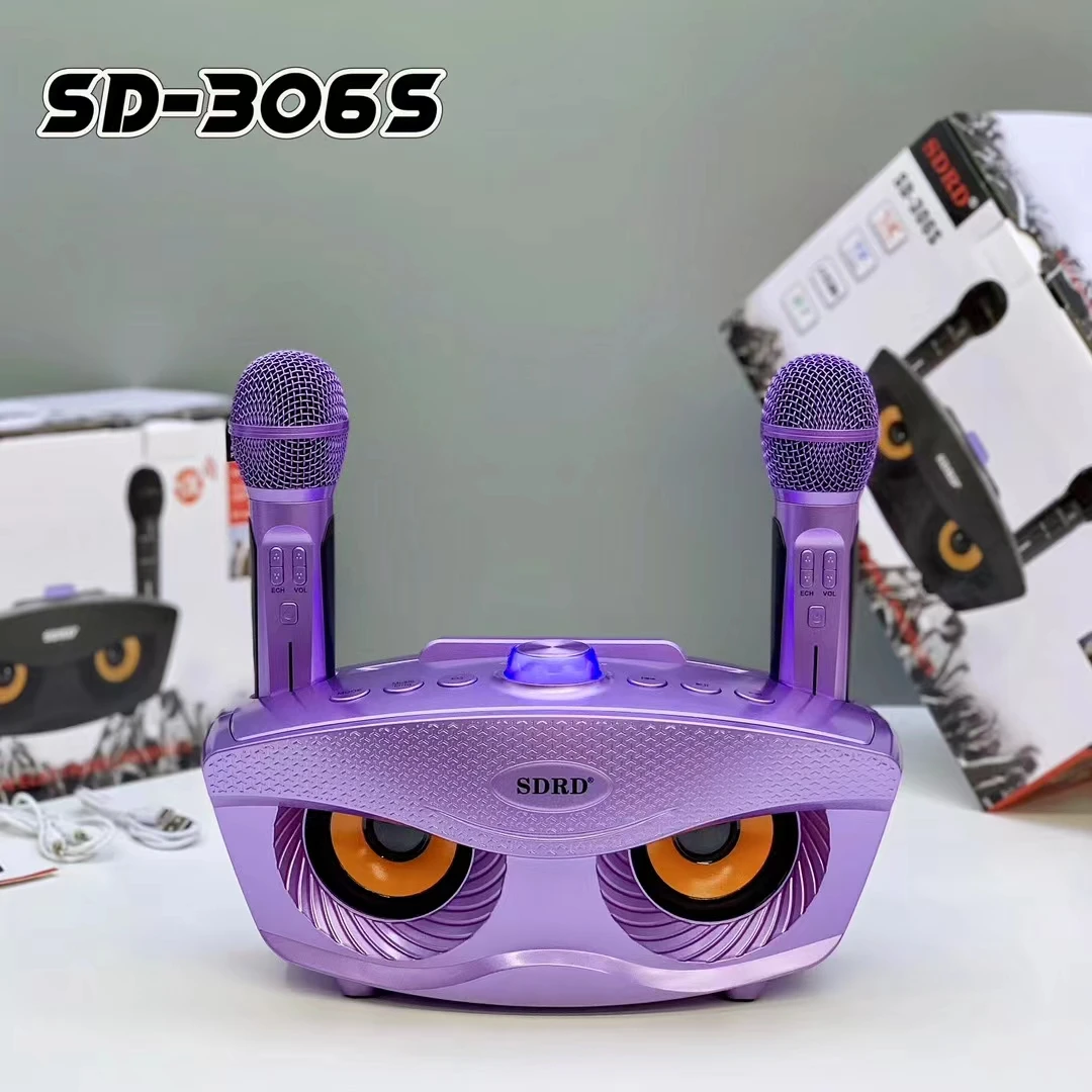 

SD306S Bass Sound Portable Karaoke Machine Wireless BT Speaker Subwoofer with Sound Card Variable Sound Microphone Owl Speakers