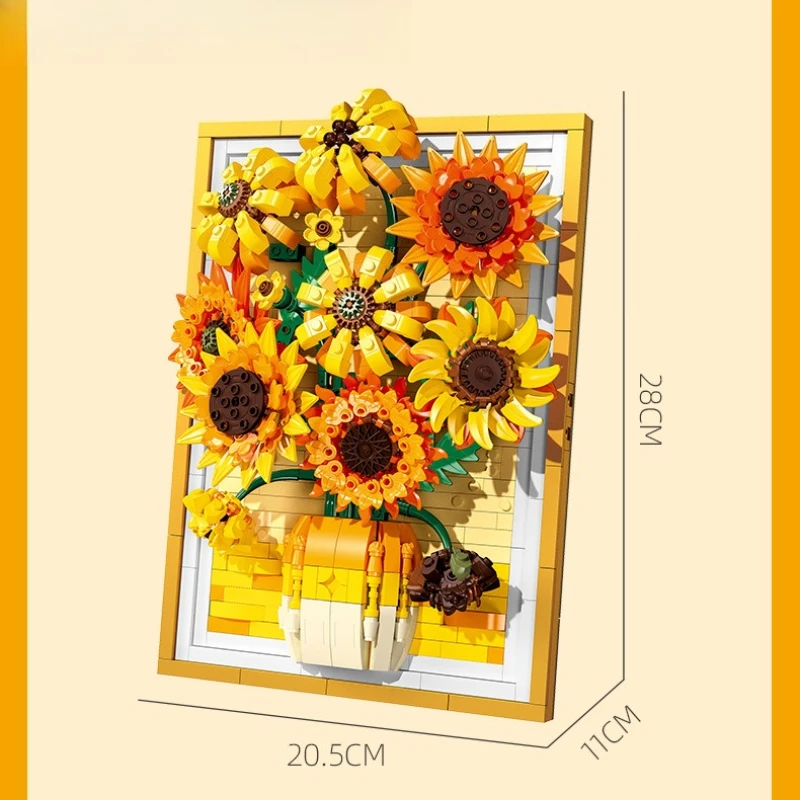 Bouwsteen JJ9233 gele zonnebloem fotolijst - decoratief bloemstuk voor huisdecoratie speelgoed
