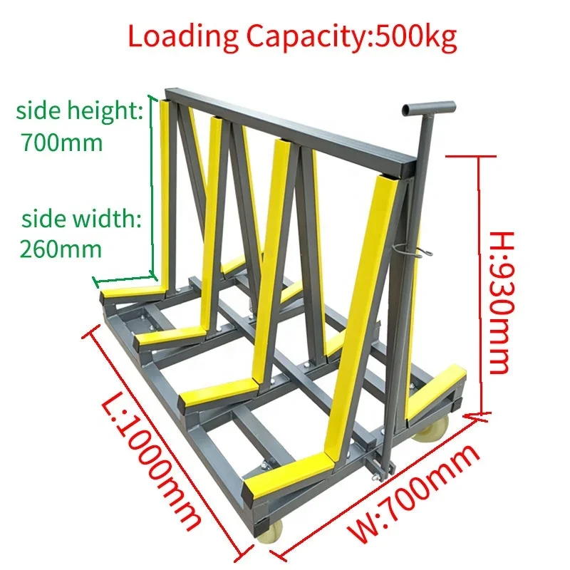 500kg Portable Glass Transport Rack Board Storage Trolley Steel Trolley Glass Carry For Sheet Material