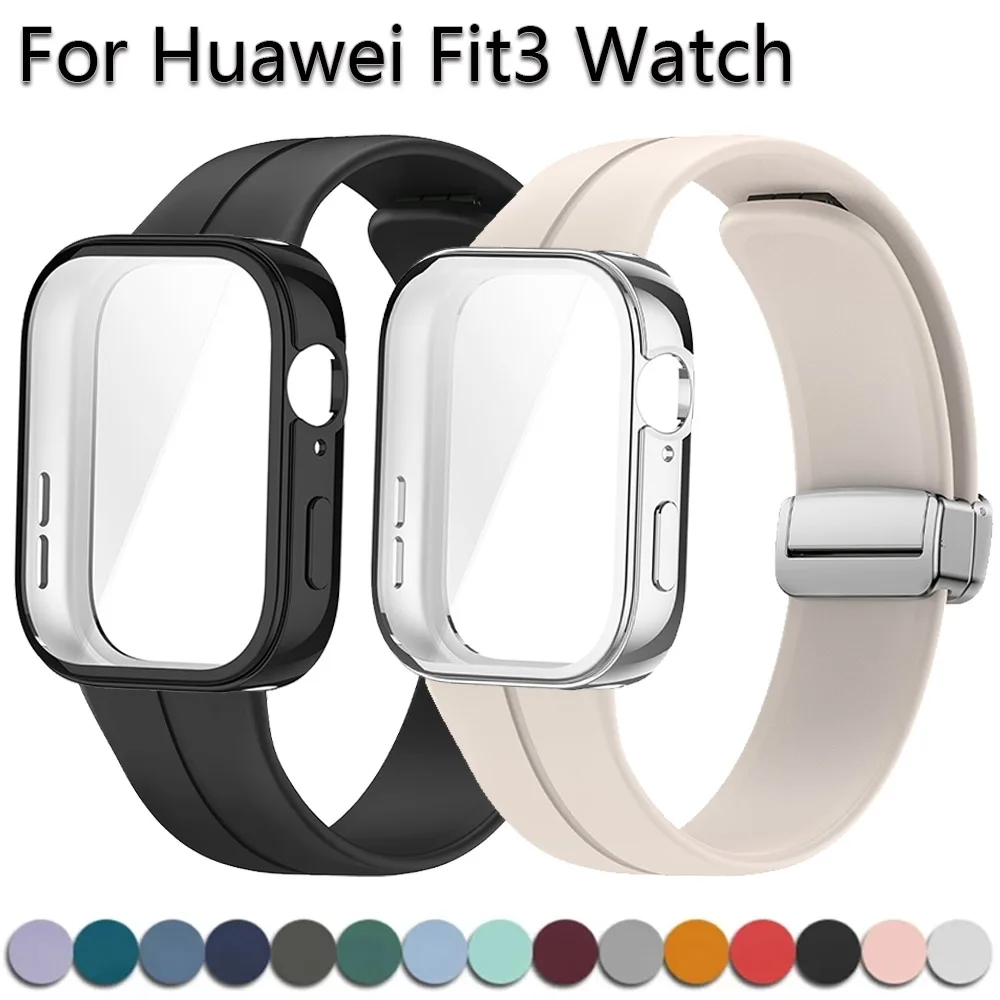 TPU Case+Band For Huawei Watch Fit 3 Magnetic Silicone Strap For Huawei Watch Fit 3 Screen Protector Cover Bracelet Wristband