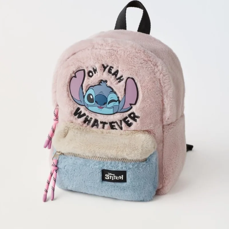 

2026 New Disney Cartoon Stitch Plush Backpack for Girls Cute Pink Kids Schoolbag Lightweight Toddler Bookbag Student Backpack