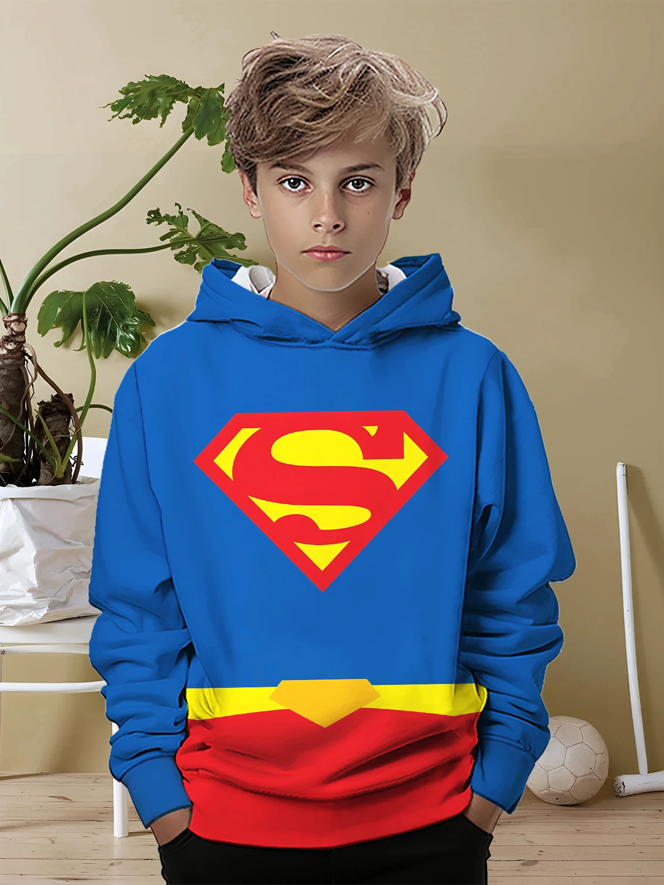 Cartoon Superman logo 3D Print All Seasons Children Casual Sweatshirt Cool Pullover Tops Unisex Clothes Boy Girl Hoodies