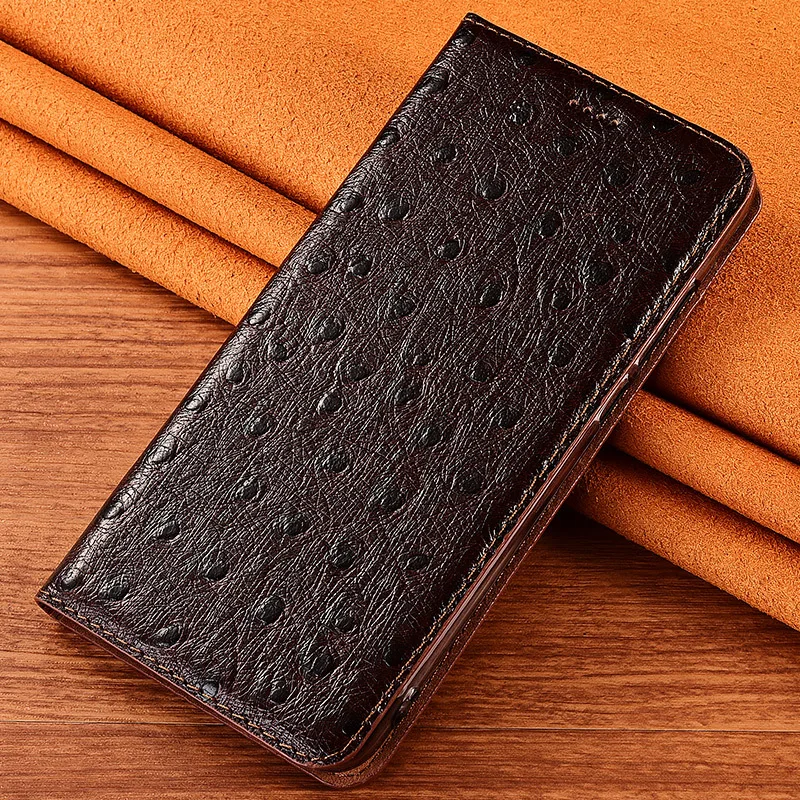 Ostrich Pattern Genuine Leather Phone Case For iPhone 16 Pro Max 13 11 12 14 15 Pro Max 15 Plus 16 Pro Wallet Flip Cover Cases