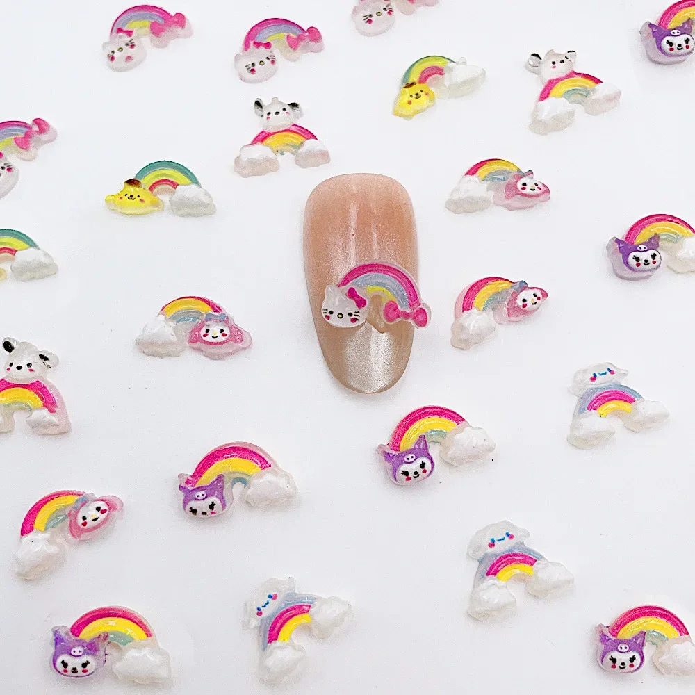 100 قطعة/الحزمة قوس قزح مرحبا كيتي مسمار السحر-الفن الراتنج الملونة مسمار الفن ، لطيف الصحافة على مسمار ديكور DIY بها بنفسك Kawaii عمليات تجميل الأظافر #3