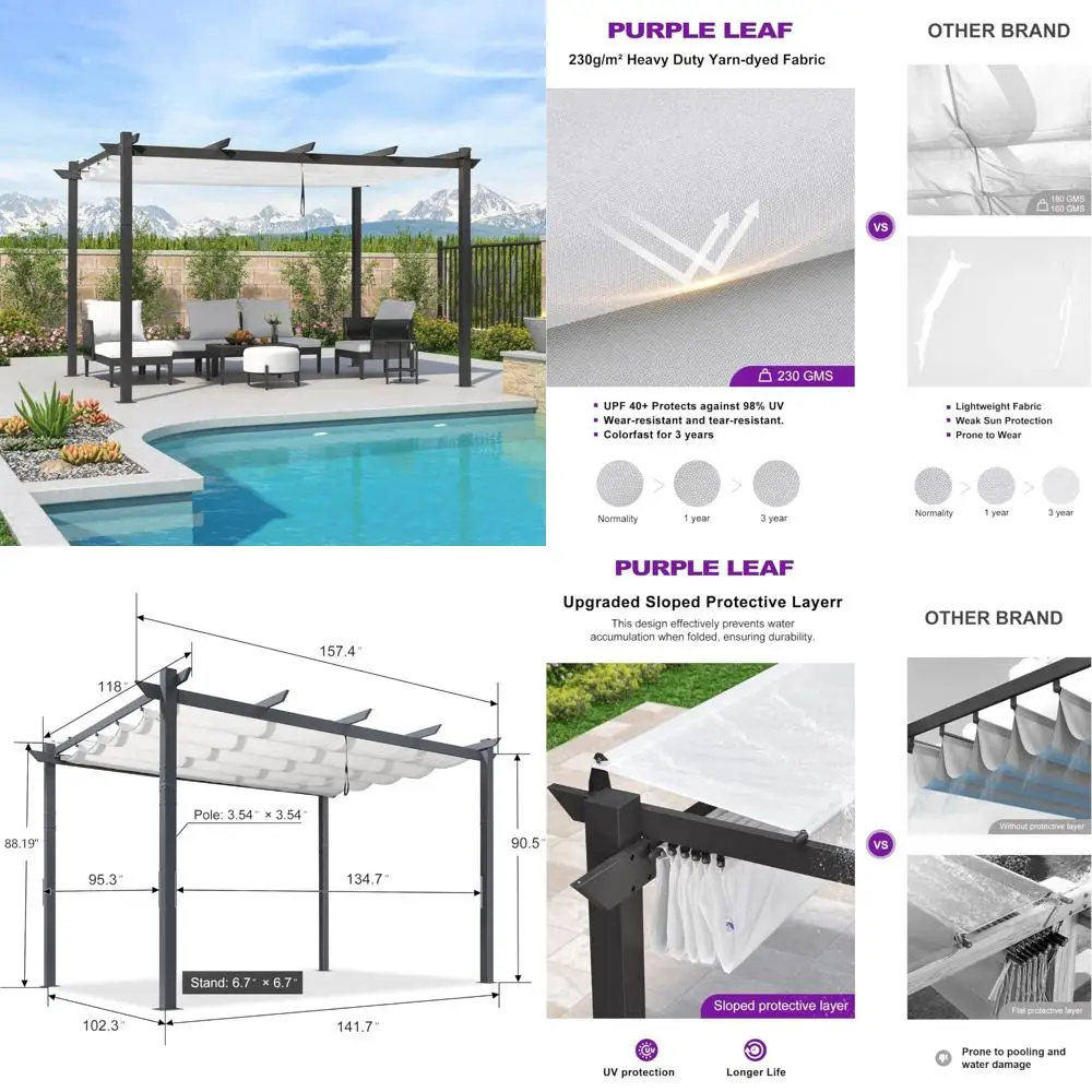 

Modern Retractable Aluminum Pergola with Double Sunshade Canopy for Outdoor Patio and Garden Deck