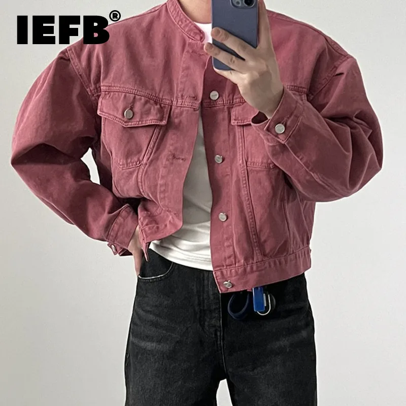 IEFB New Fashion Men\'s Denim Jacket High Street Male Stand Collar Top Solid Color Short Coat 2023 Autumn Menwear Tide 9C644