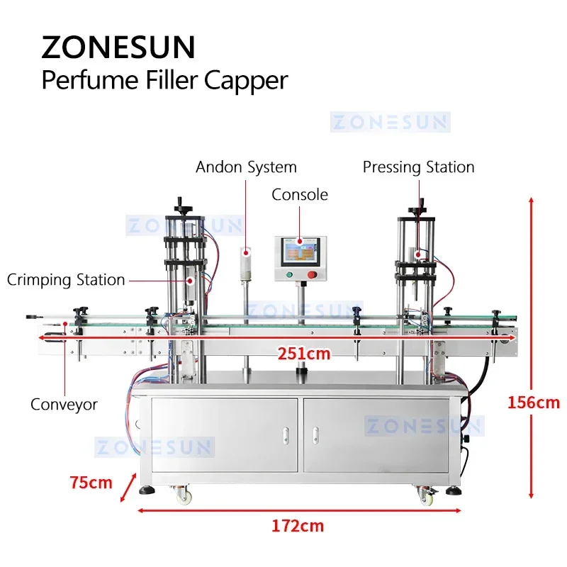ZONESUN-máquina automática de llenado y sellado de botellas de Perfume, máquina prensadora, llenado de bomba de vacío, equipo de embalaje ZS-FAL180X