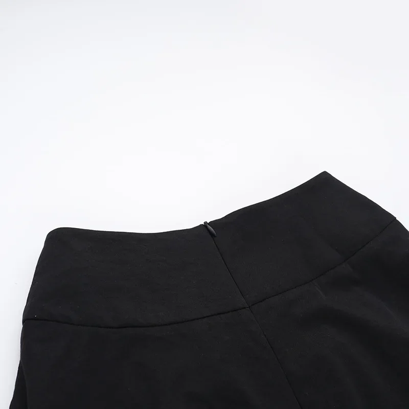Goth Dark Acubi Fashion Black Swing A-line Skirt Punk Grunge Metal Buckle Streetwear Bandage Skirts Mall Gothic Alt Clother