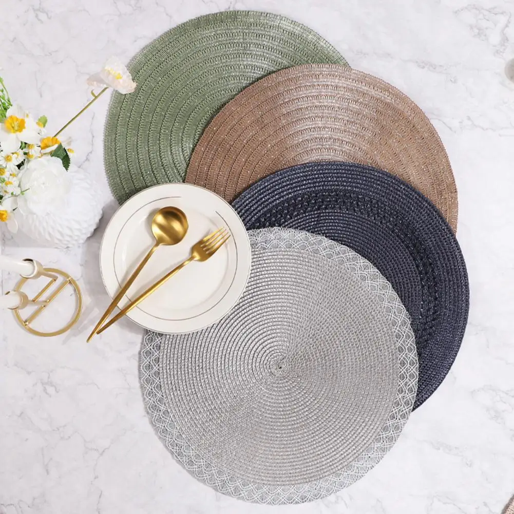 Reusable Placemats Heat-insulating Placemats Round Braided Placemats 15 Inch Heat-resistant Dining Table Mats Non-slip Washable