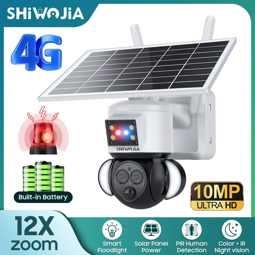 

INQMEGA 4G Solar Camera 10MP 5K 12X Zoom Solar No WiFi Wireless CCTV Camera PIR Motion Detection PTZ Night Vision IP66