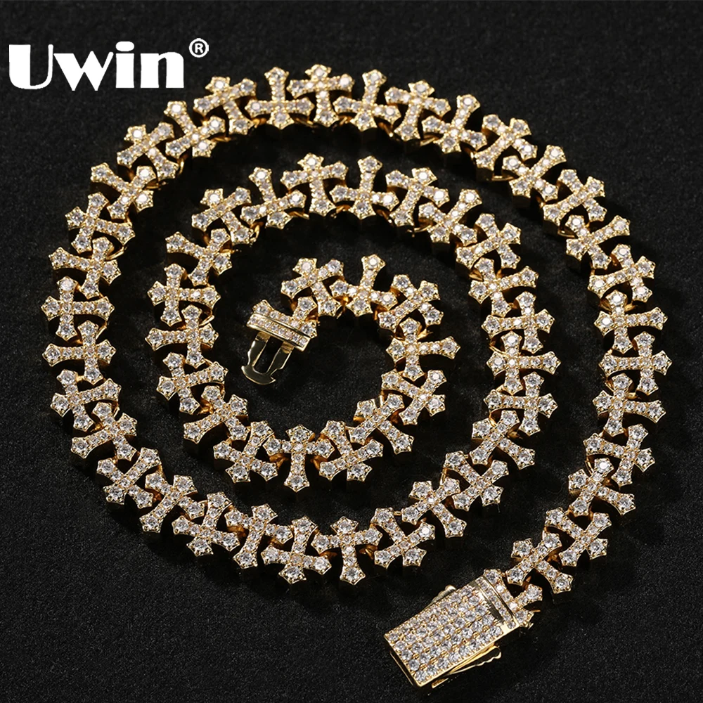 UWIN Reversed Cross Chain Necklace for Women Men 11mm Cubic Zirconia Necklaces with Box Spring Clasp Fashion Jewelry for Gift