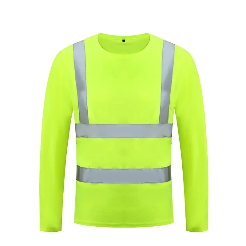 Fluorescent High Visibility T-Shirts Men Reflective Work Safety Shirts Quick Dry Long Sleeve Hi Vis Tops Construction Workwear