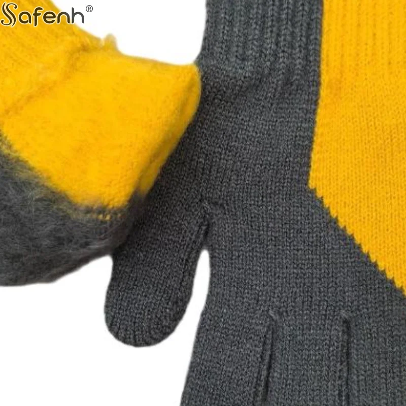 

1 пара перчаток, перчатки с сенсорным экраном, корейский стиль, цветные блоки, милые вязаные перчатки без пальцев на флисовой подкладке, толстые теплые зимние ветрозащитные перчатки