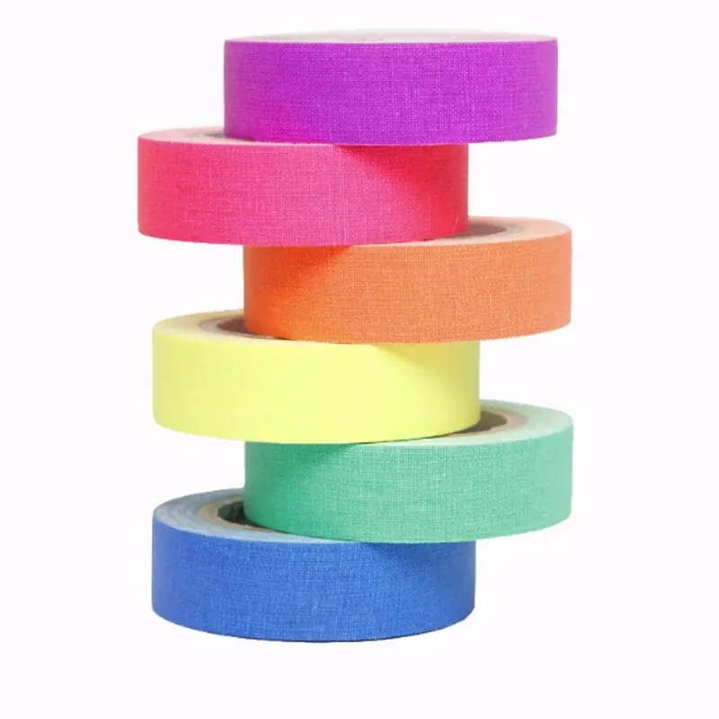 Fluorescent Cotton Tape 6 Colours, UV Blacklight Reactive, Neon Coloured For Party Decoration, Halloween, Crafts