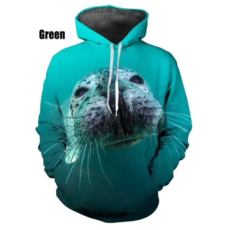 Cute Fur Seal Graphic Hoodie Men Clothing 3D Ursine Seal Printing Hoodies Funny Kids Tops Women Harajuku Fashion Pullovers Hoody
