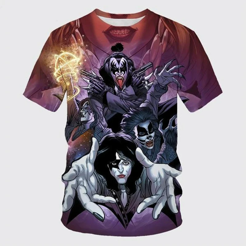 Fashion Rock Band Kiss Pattern 3D Print T-Shirts Summer Men Women Short Sleeve T Shirt Oversized Harajuku Tees Tops Man Clothing