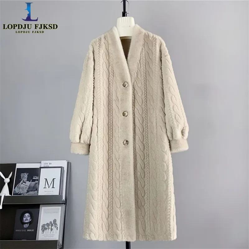 Faux Fur Coat for Women,Single Breasted Long Jacket,Thick Warm Clothes,V-Neck,Autumn and Winter,2026