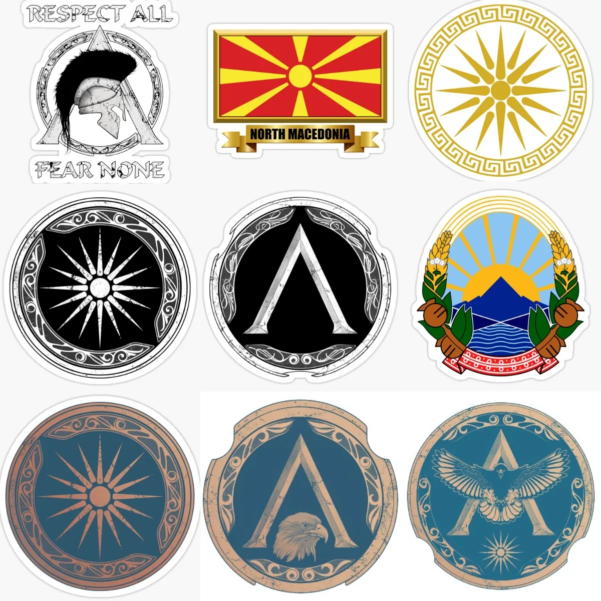 

NMK Macedonia Flag Map Spartan Emblem Creative PVC Car Stickers for Car Van Bicycle Helmet Window Wall Decoration Accessories