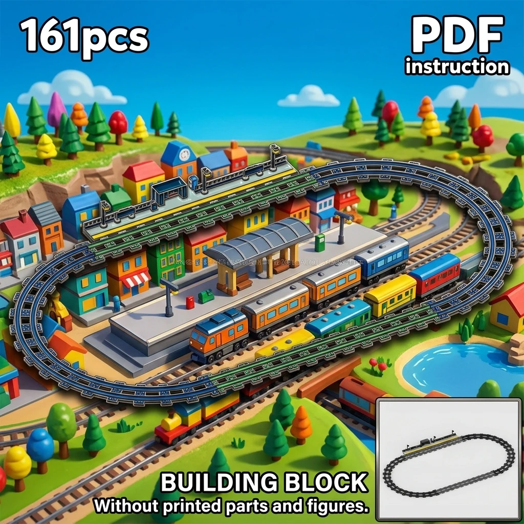 

Adult Brick Set MOC Railway Train Track Loop Expansion Pack Building Blocks Classic Station Platform Diorama Accessory