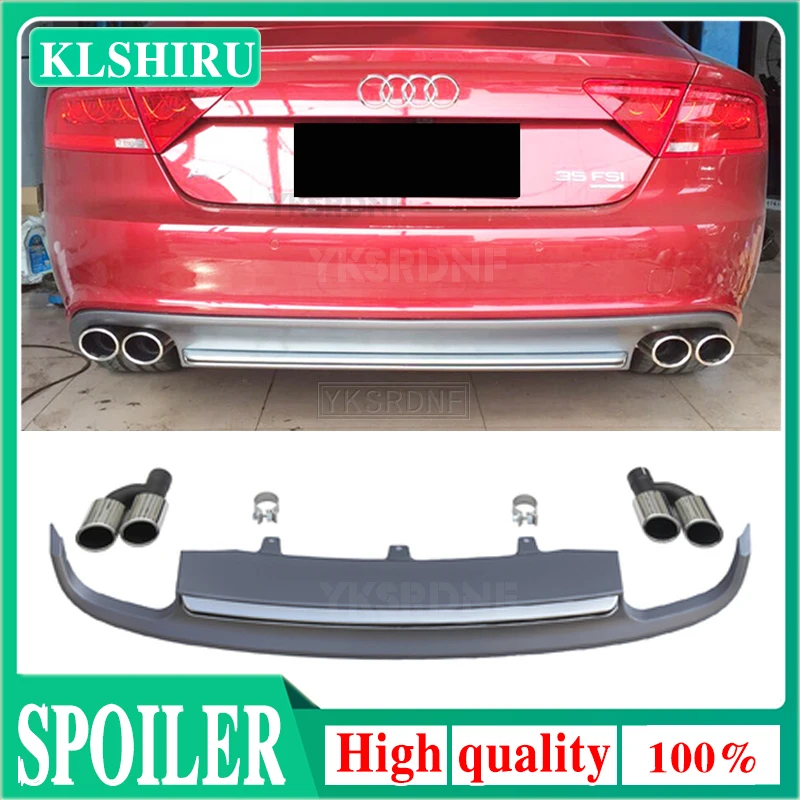 1Set Car Exhaust Pipe Tips With Rear Bumper Diffuser spoiler For Audi A7 standard hatchback 2012 2013 2014 2015 Accessories