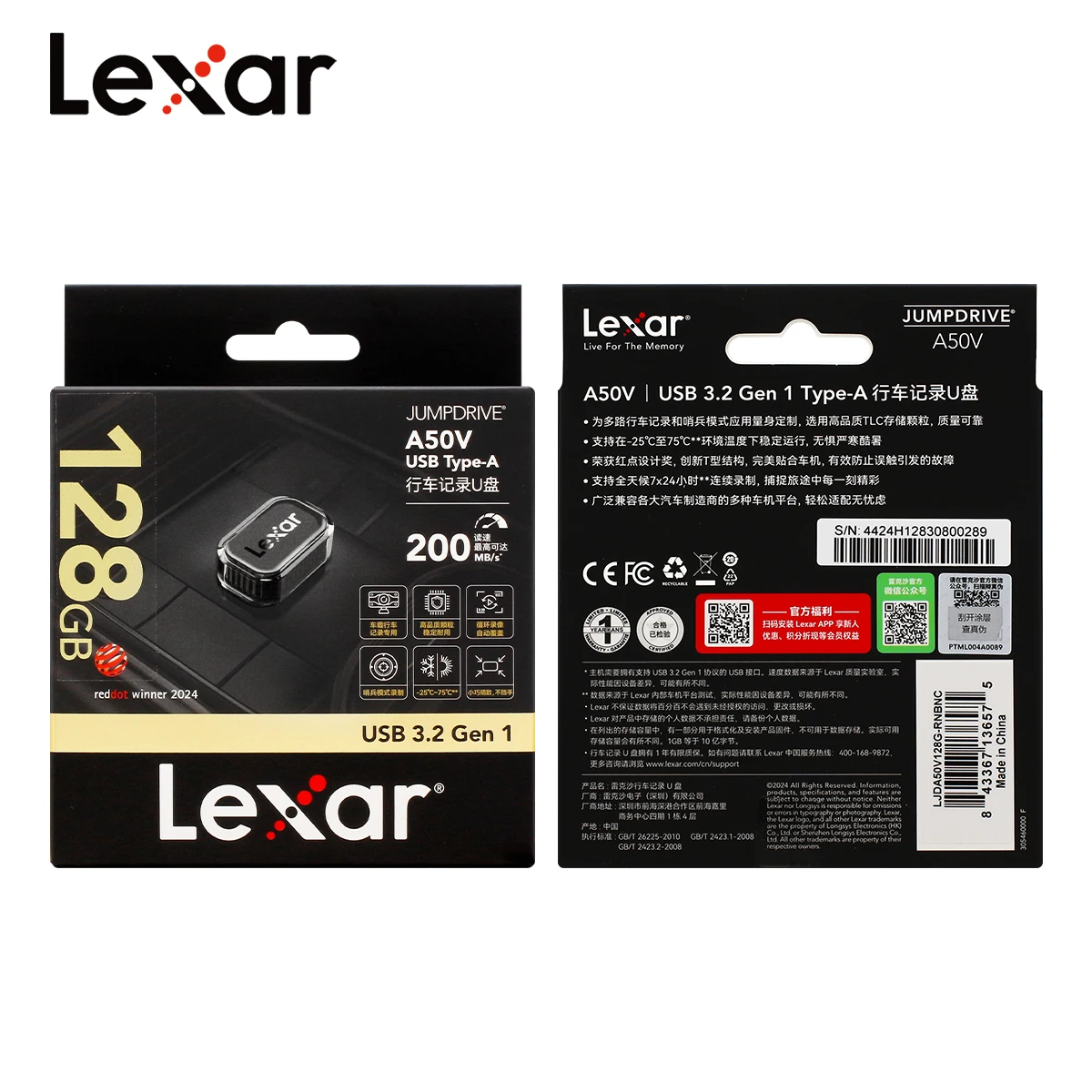 Original Lexar JumpDrive A50V Pendrive 64GB 128GB 256GB 512GB 1TB USB3.2 Gen1 200MB/s Dashcam Drive 24-7 Loop Recording For Car