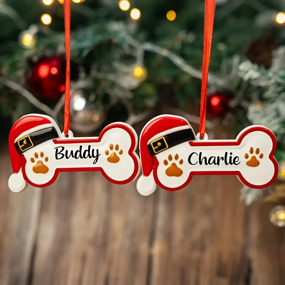 Personalized Christmas Bone Dog Name Tag, Custom Pet Pendant Xmas Tree Hanging Decoration, Unique Festival Gifts for Dog Lovers