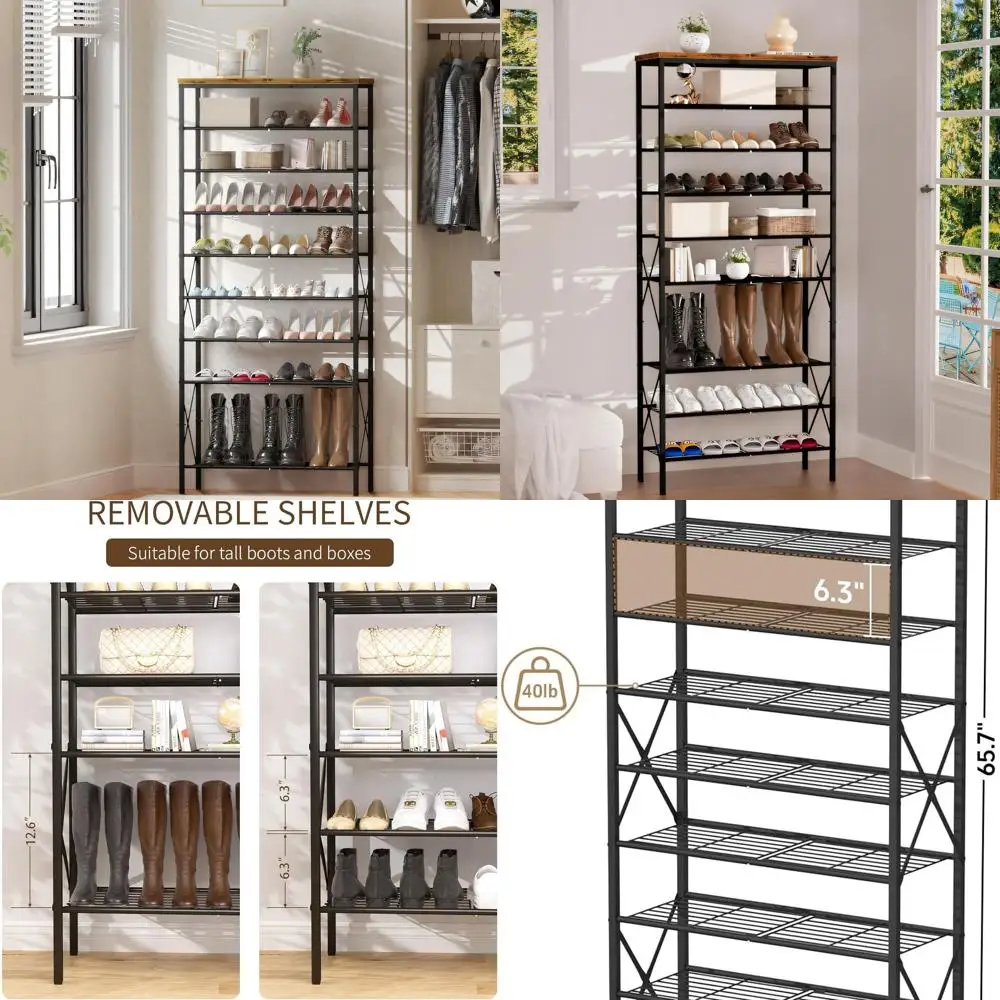 

10-Tier Large Shoe Organizer for 40-45 Pairs - Rustic Brown, Ideal for Entryway, Hallway, Living Room