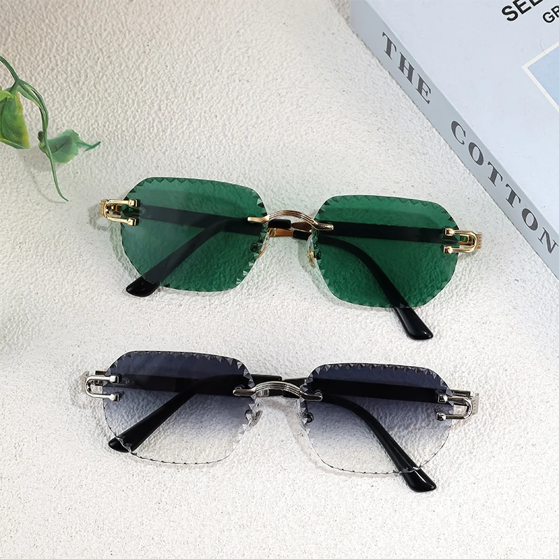 CATERSIDE Neue randlose Sonnenbrille für Herren, quadratisch, modisch, mit geschliffenen Gläsern, Markendesign, Sonnenbrille für Damen, Party, Festival, Brillengeschenk – Detail 16