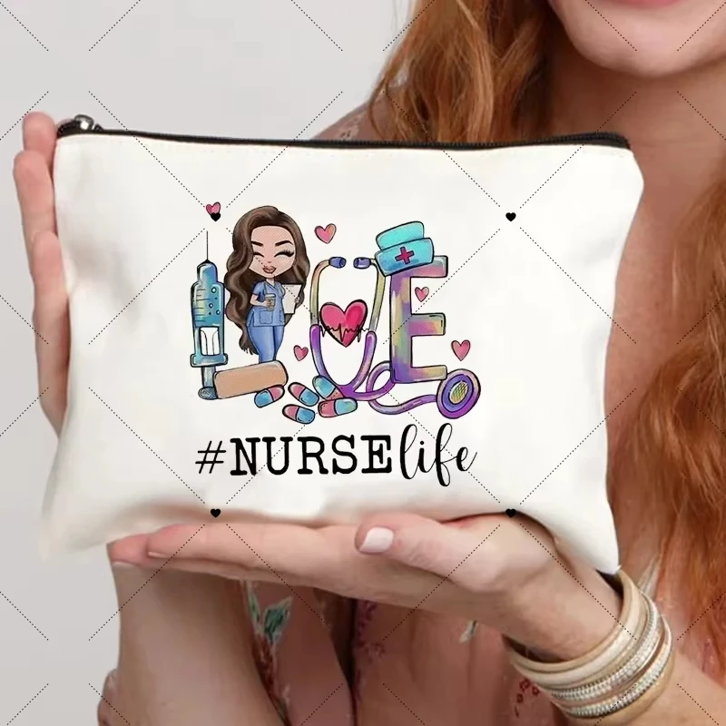 Nurse Pattern Makeup Bag Decorative Organizer Women's Casual Makeup Bag Toilet Wash Wallet Nurse Birthday Gift Wash Bag