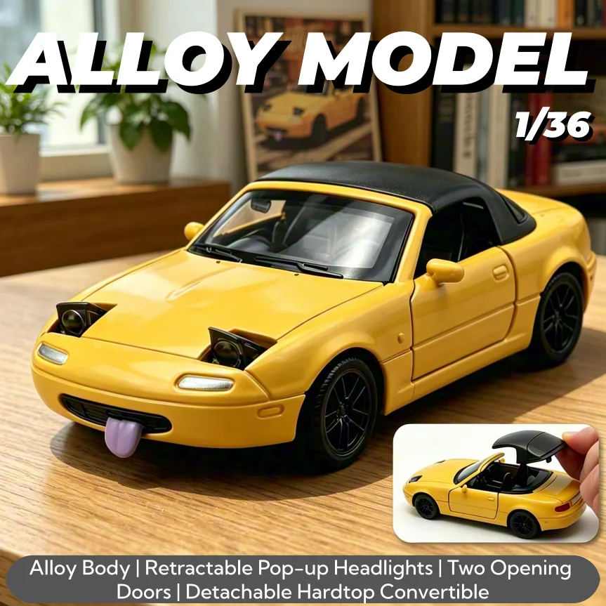 1:36 Retro Pop-up Headlight Convertible Diecast Car Cute Tongue Design Alloy Model Collectible Decor Pull Back Function for Gift