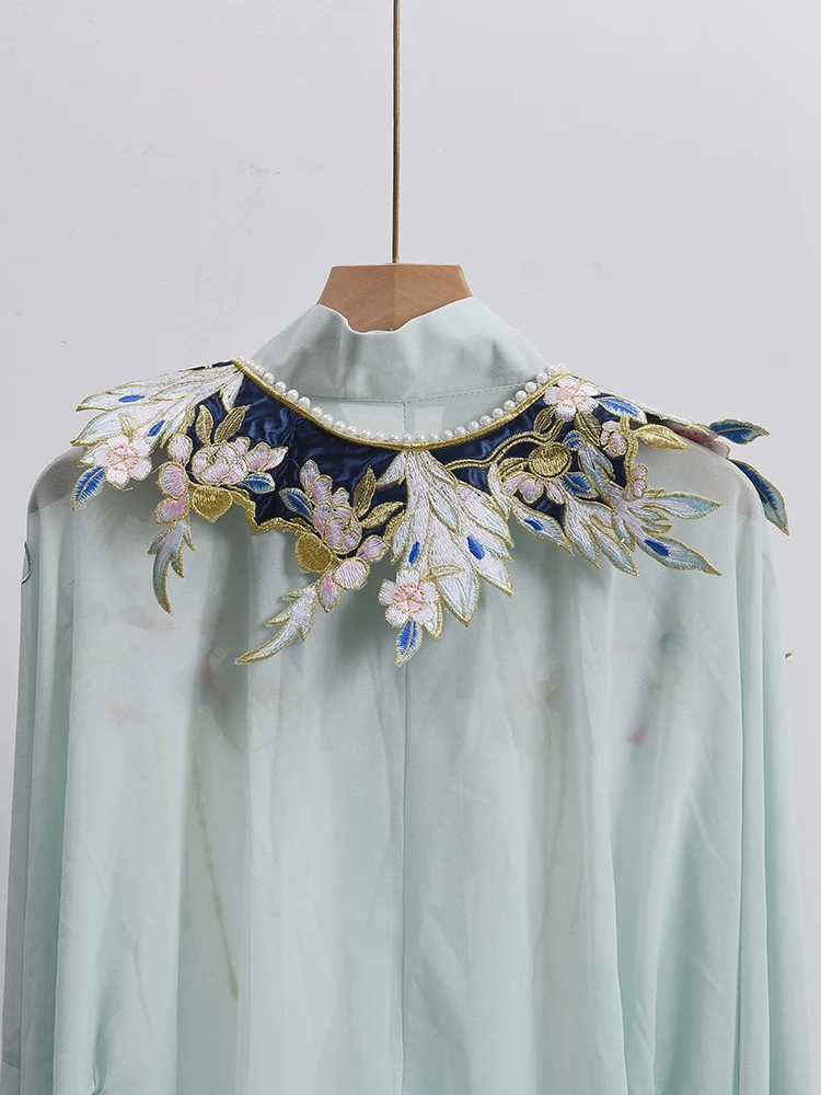 Textured Irregular Embroidery National Style with Horse Face Skirt, Single Cloud Shoulder, Fake Collar, Universal Outer Shawl