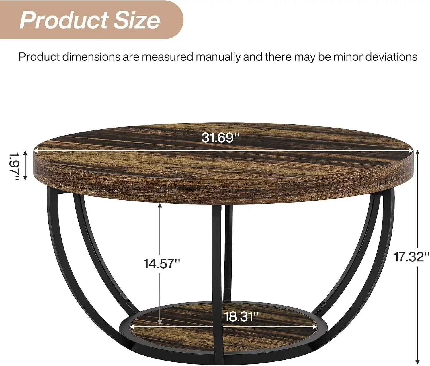 Tribesigns Round Coffee Table with Storage, 31.7