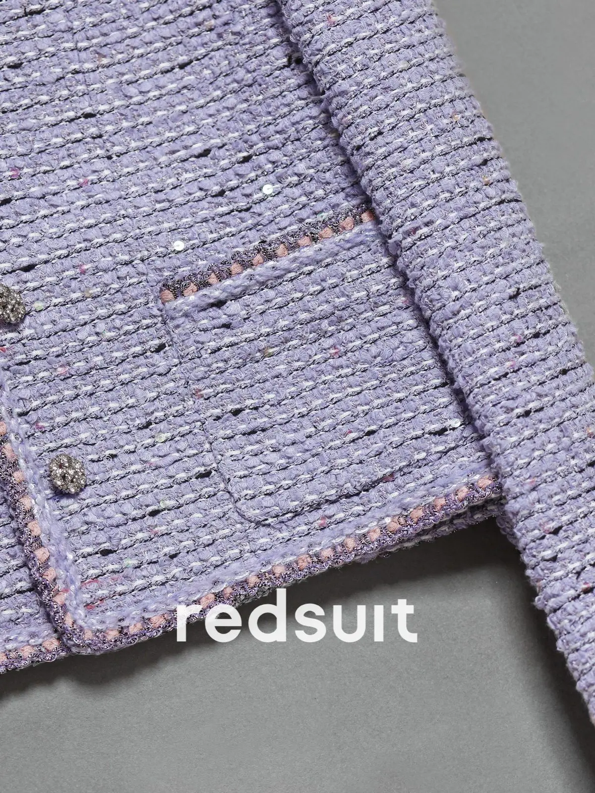 New Stand up collar light luxury coarse tweed woven purple jacket top Custom size