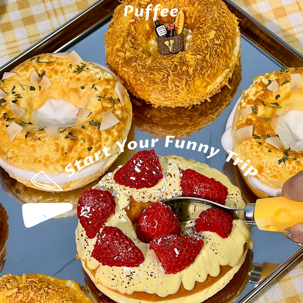 Bagel Food-grade Silicone Squishy, Creamy Soft Adhesive Toy, Taba Squishy, Happy Game Pinching Bread, Strawberry, Crunch, Crispy