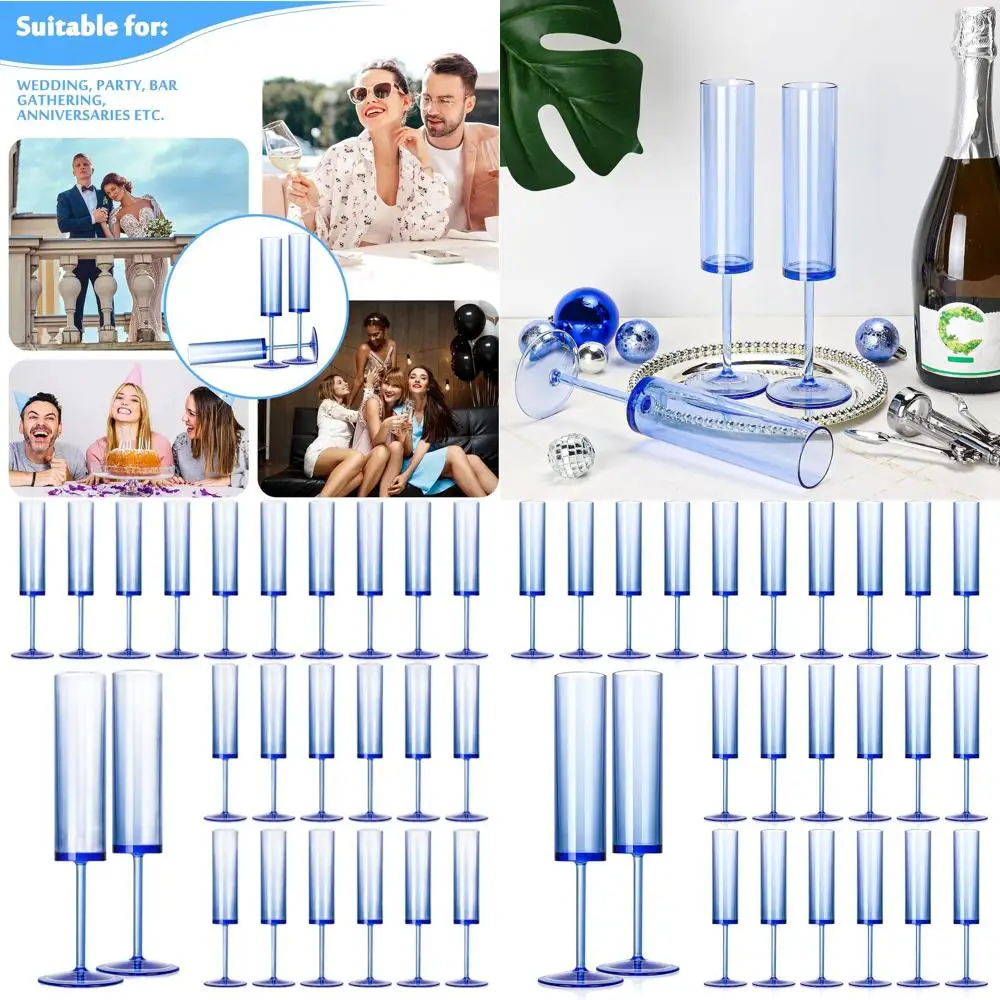 

Set of 24 Clear Blue Plastic Champagne Glasses, 5.4 oz Acrylic Stemware for Weddings, Showers, and Celebrations