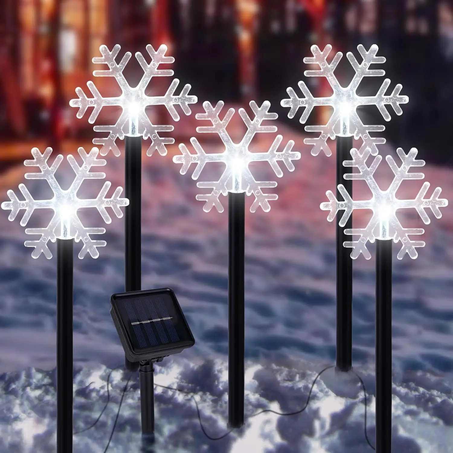 5pcs/pack Solar Pathway Christmas Lights Snowflake Lights Outdoor with 8 Lighting Modes Christmas Stake Lights IP65 Waterproof