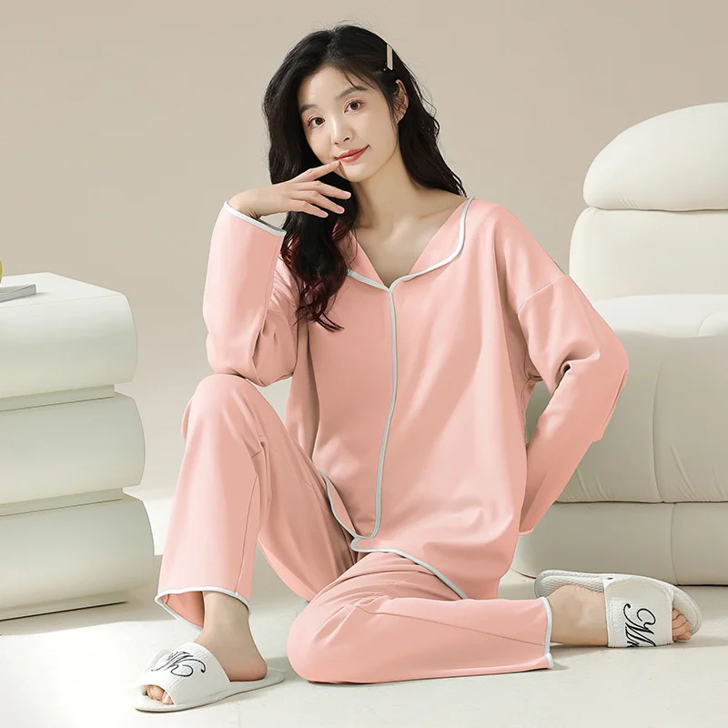 New Pajamas Set Autumn Winter Soft Cotton Korean Cardigan Sleepwear Lapel Pajama for Ladies Loungewear Women Pajamas