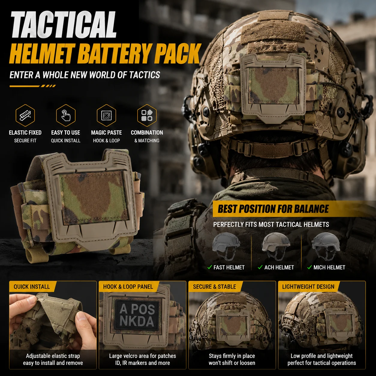 Tactical Helmet Side Patch Panel Adjustable Strap Hook Loop Mount Holder Airsoft Military Outdoor Gear Accessory for FAST MICH H